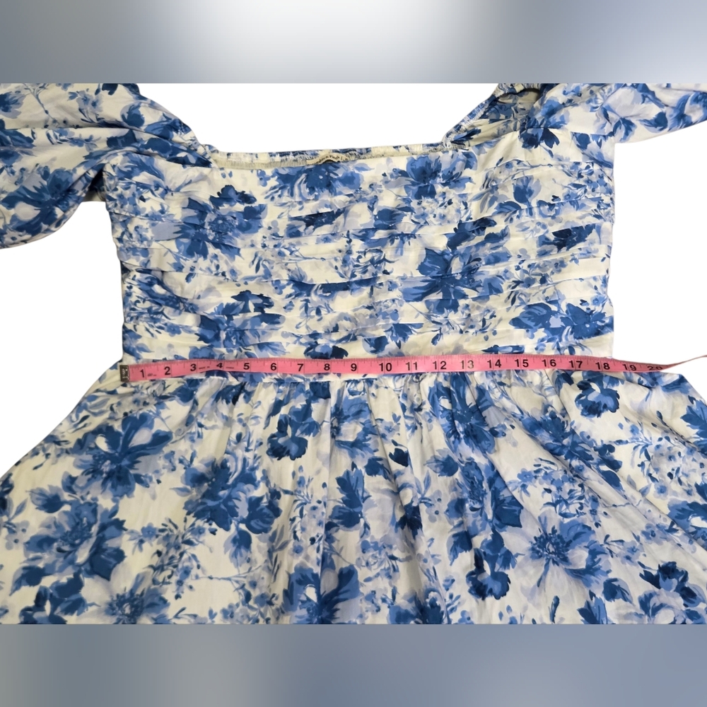 Abercrombie & Fitch NWT Emerson Poplin Puff Sleeve Midi Dress Blue- Size XL - Picture 3 of 7